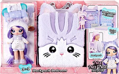 Кукла Na! Na! Na! Surprise 3-in-1 Backpack Bedroom Series 3 Playset-  Lavender Kitty 585572 - фото 21022